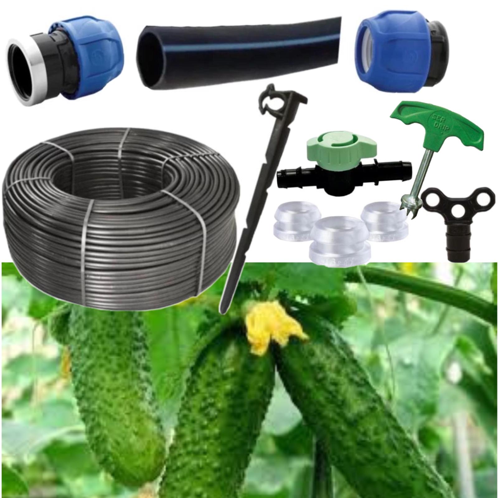 Kit irigare tub picurare cultura de castraveti, 10 randuri x 10 metri, distanta intre picuratori 20cm